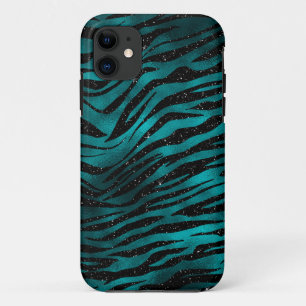 Teal & Zwarte Ombre Glam Glitter Tijgerstrepen Case-Mate iPhone Case
