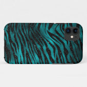 Teal & Zwarte Ombre Glam Glitter Tijgerstrepen Case-Mate iPhone Case (Achterkant (horizontaal))