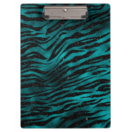 Teal & Zwarte Ombre Glam Glitter Tijgerstrepen Klembord