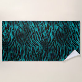 Teal & Zwarte Ombre Glam Glitter Tijgerstrepen Strandlaken