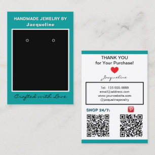 Teal Zwarte Oorbellen Bewerk Sociale Media QR Code Visitekaartje