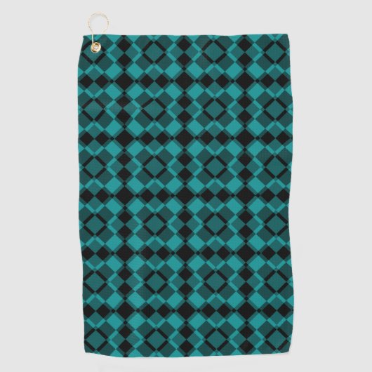 Teal Zwarte Ruit Argyle Patroon Golfhanddoek (Voorkant)