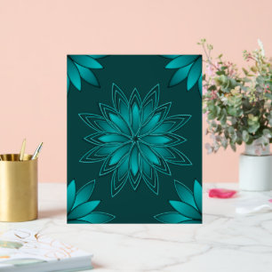 Tealblad Mandala Ontwerp op Donker Cyaan Acryl Bord