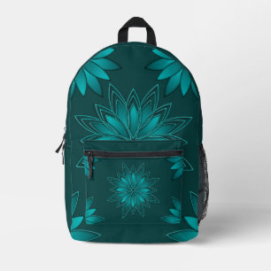 Tealblad Mandala-ontwerp op donker cyaan Bedrukte Rugzak