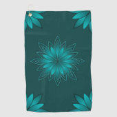 Tealblad Mandala-ontwerp op donker cyaan Golfhanddoek (Voorkant)