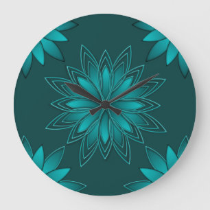 Tealblad Mandala-ontwerp op donker cyaan Grote Klok