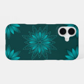 Tealblad Mandala-ontwerp op donker cyaan iPhone 16 Hoesje (Achterkant horizontaal)