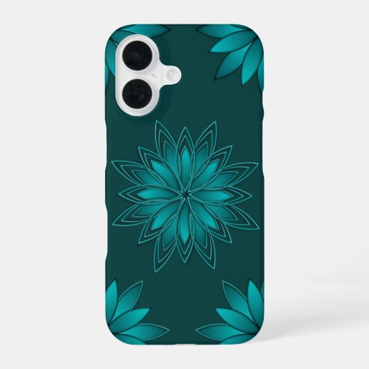 Tealblad Mandala-ontwerp op donker cyaan iPhone 16 Hoesje (Achterkant)