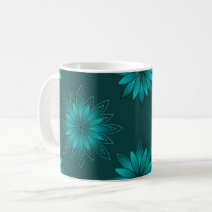 Tealblad Mandala Ontwerp op Donker Cyaan Koffiemok