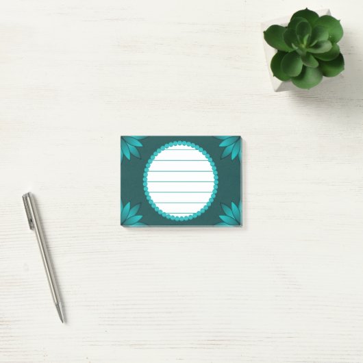 Tealblad Mandala-ontwerp op donker cyaan Post-it® Notes (Kantoor)