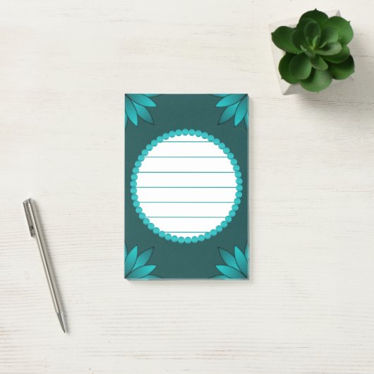 Tealblad Mandala Ontwerp op Donker Cyaan Post-it® Notes (Kantoor)