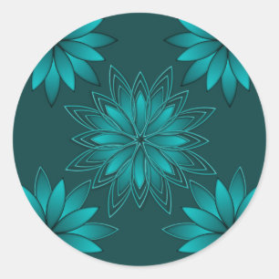 Tealblad Mandala-ontwerp op donker cyaan Ronde Sticker