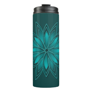 Tealblad Mandala-ontwerp op donker cyaan Thermosbeker