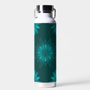 Tealblad Mandala-ontwerp op donker cyaan Waterfles
