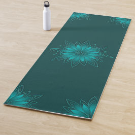 Tealblad Mandala Ontwerp op Donker Cyaan Yogamat