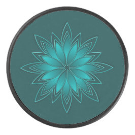 Tealbladge-mandala-ontwerp op donker cyaan hockey puck