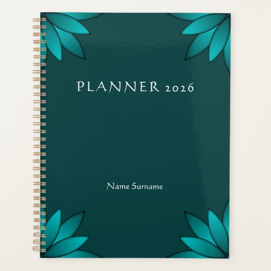 Tealbladvorm Mandala-ontwerp op donker cyaan Planner (Voorkant)