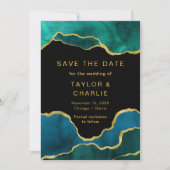 Tealblauw en goud geschilderde agaat Save the Date (Voorkant)