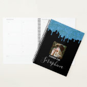 Tealblauw en zwart aangepaste foto glitterslijpsel planner (Display)