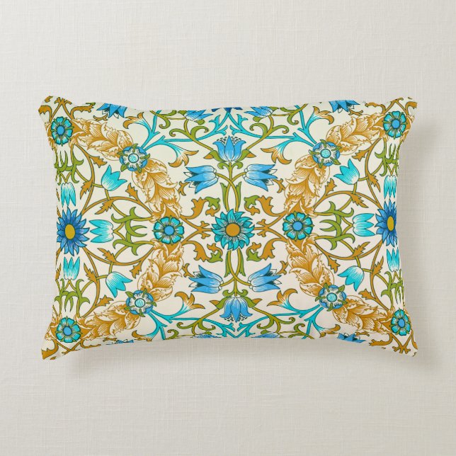 Tealblauw & Mosterd William Morris Wingerd Kunst  Accent Kussen (Voorkant)