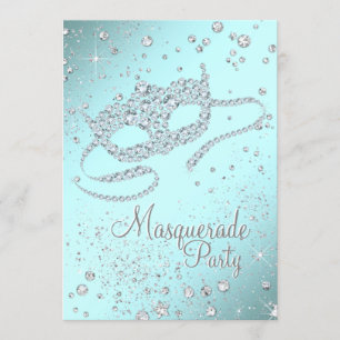 Tealblauwe diamanten masker maskeradefeest kaart