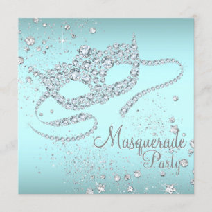Tealblauwe diamanten masker maskeradefeest kaart