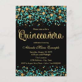 Tealblauwe en gouden Quinceanera Kaart