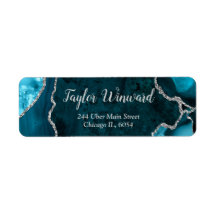 Tealblauwe en zilveren agaatmarmeren verjaardagsfe