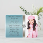 Tealblauwe foto Bat Mitzvah Kaart (Staand voorkant)