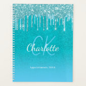 Tealblauwe glitters aquagroene naam planner (Voorkant)