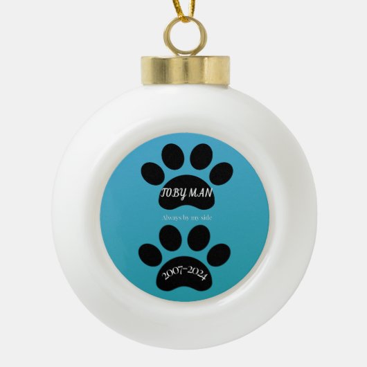 Tealblauwe kleurverloop pootafdruk herinnering keramische bal ornament (Voorkant)