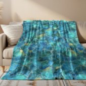 Tealblauwe marmerstructuur met gouden aders fleece deken