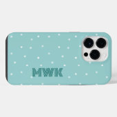 Tealblauwe monogram iPhone hoesje (Achterkant horizontaal)