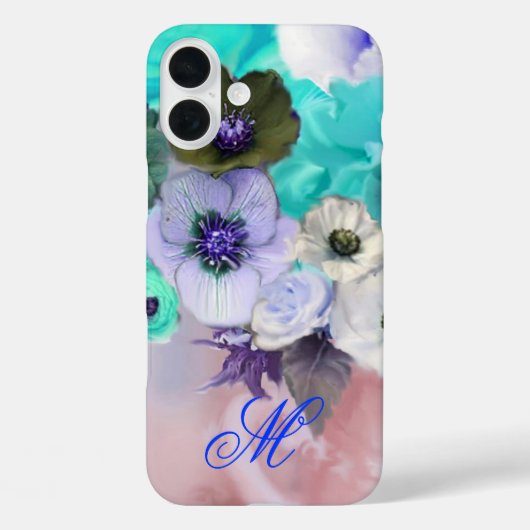 TEALBLAUWE ROZEN EN WITTE ANEMONEBLOEMEN MONOGRAM Case-Mate iPhone CASE (Achterkant)