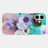 TEALBLAUWE ROZEN EN WITTE ANEMONEBLOEMEN MONOGRAM Case-Mate iPhone CASE (Achterkant (horizontaal))