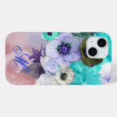 TEALBLAUWE ROZEN EN WITTE ANEMONEBLOEMEN MONOGRAM Case-Mate iPhone CASE (Achterkant (horizontaal))