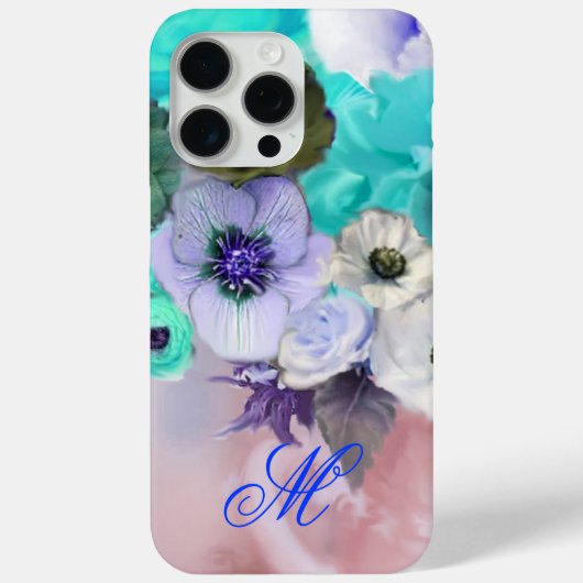 TEALBLAUWE ROZEN EN WITTE ANEMONEBLOEMEN MONOGRAM Case-Mate iPhone CASE (Achterkant)