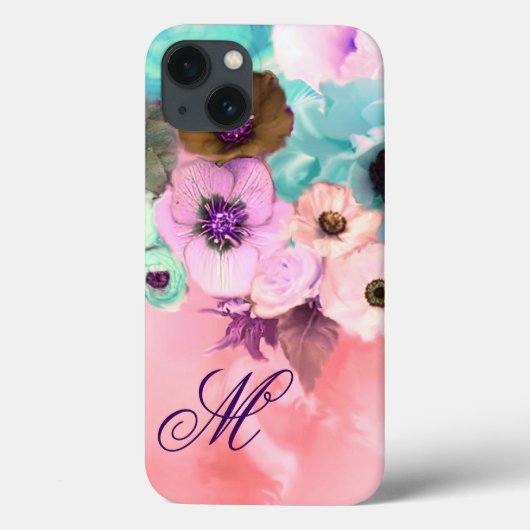 TEALBLAUWE ROZEN, ROZE ANEMONEBLOEMEN MONOGRAM Case-Mate iPhone CASE (Achterkant)