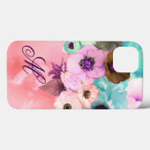 TEALBLAUWE ROZEN, ROZE ANEMONEBLOEMEN MONOGRAM Case-Mate iPhone CASE (Achterkant (horizontaal))