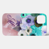 TEALBLAUWE ROZEN, WITTE ANEMONEBLOEMEN MONOGRAM Case-Mate iPhone CASE (Achterkant (horizontaal))