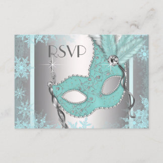 Tealblauwe Sneeuwvlok Masquerade Feest RSVP Kaartje