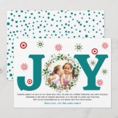 Tealblauwe Vreugde, kerst bloemenkrans foto Feestdagenkaart (Voorkant / Achterkant)