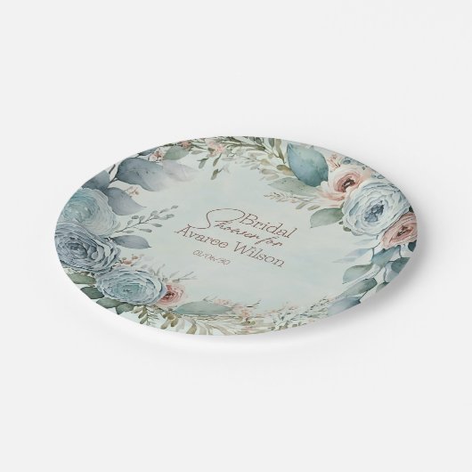 Tealblauwe Waterverf Bloemen Bruiloft Papieren Bordje (Gekanteld)