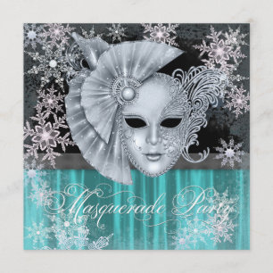 Tealblauwe Winter Wonderland Maskerade Feest Kaart