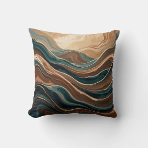 Tealbruine vloeibare golf abstract marmer kussen