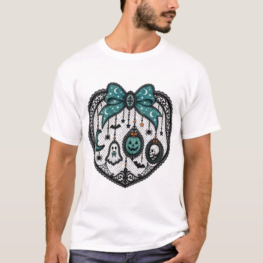 Tealgotische strik met kant Halloween T-shirt (Voorkant)