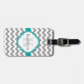 Tealgrijze Chevron-patroon & Marokkaanse Quatrefoi Bagagelabel (Voorkant horizontaal)