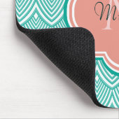 Tealgroene Art Deco Vissen Schubben Roze Monogram Muismat (Hoek)