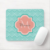 Tealgroene Art Deco Vissen Schubben Roze Monogram Muismat (Met muis)
