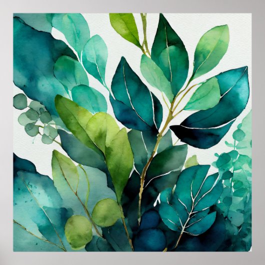 Tealgroene botanische stijl poster (Voorkant)